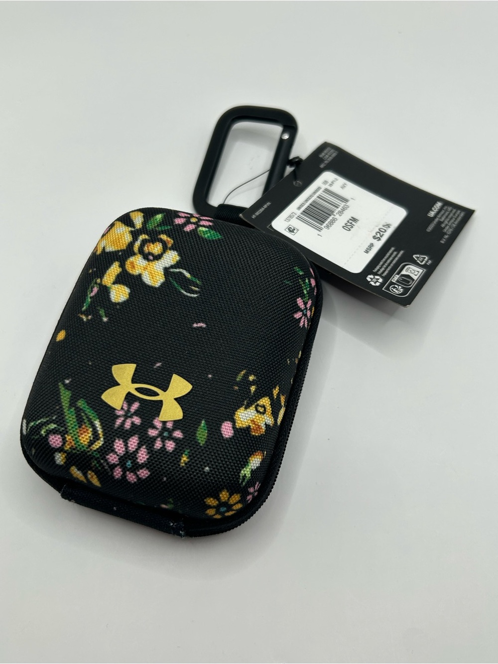 Under Armour Black Floral Hard Shell Earbud Case with Carabiner